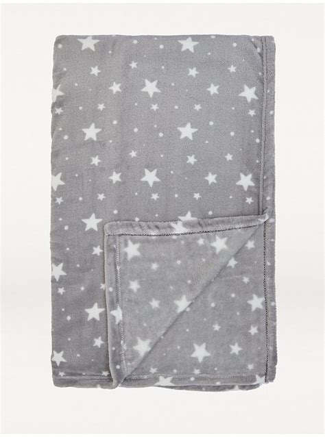 Glow in the Dark Star Fleece Blanket in Grey at George (Asda .